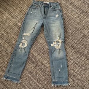 Abercrombie & Fitch Blue Straight Leg Jeans with Distressed Details